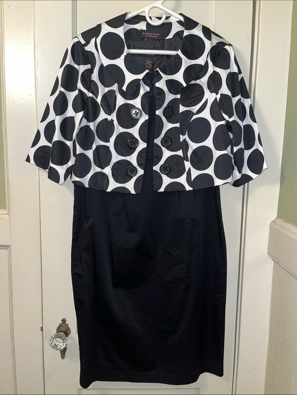 Robbie Bee Black Sheath Dress with Black-and-White Polka Dot Jacket